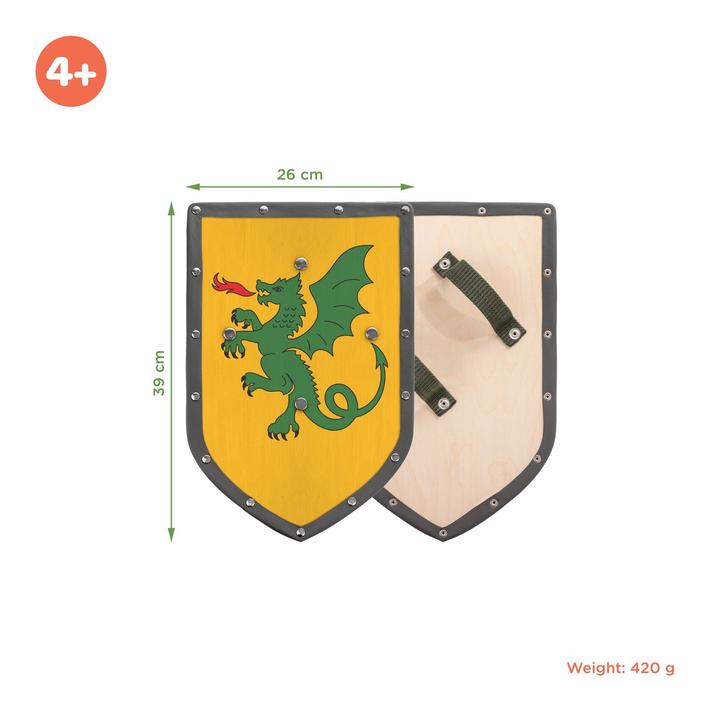 Ritterschild aus Holz (grüner Drache auf gelbem Grund)