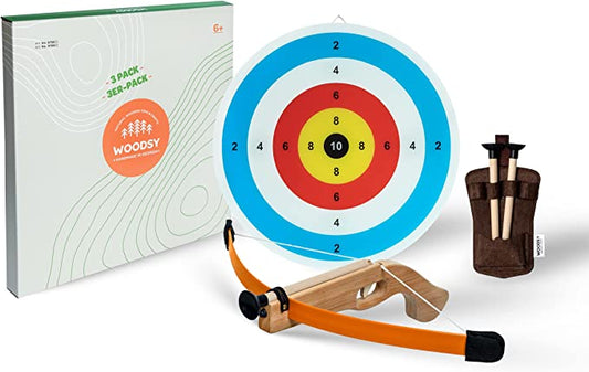 Kleine Armbrust mit 3 Pfeilen, Köcher und Zielscheibe | Kinder Holzspielzeug